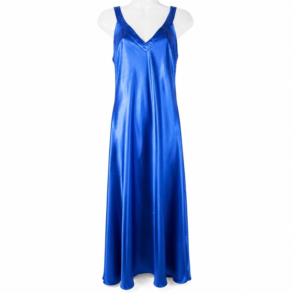 NWT Lulus Dress L Royal Blue Satin Maxi Open Back Formal Evening Gown Wedding